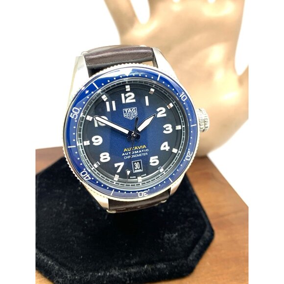 Tag Heuer Autavia Men's Watch WBE5116 Swiss Automatic Blue Dial Leather Strap - Picture 12 of 13